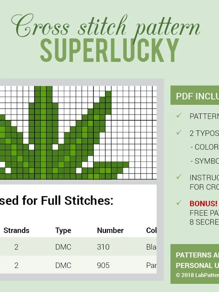 Cross stitch pattern Superlucky Cross stitch pattern Weed Clover Lucky Funny PDF Format Instant Download Home decor Modern