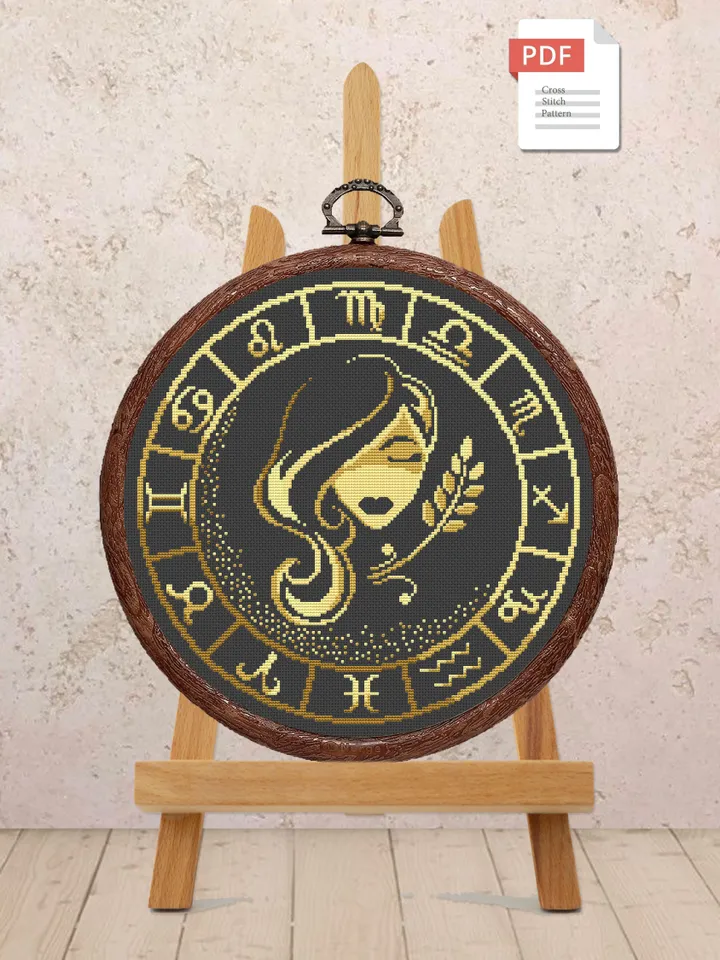 Virgo Cross Stitch Pattern, Zodiac Cross Stitch, Embroidery Zodiac, Virgo Pattern, Signs of the Zodiac Pattern, Modern Cross Stitch #zdc006