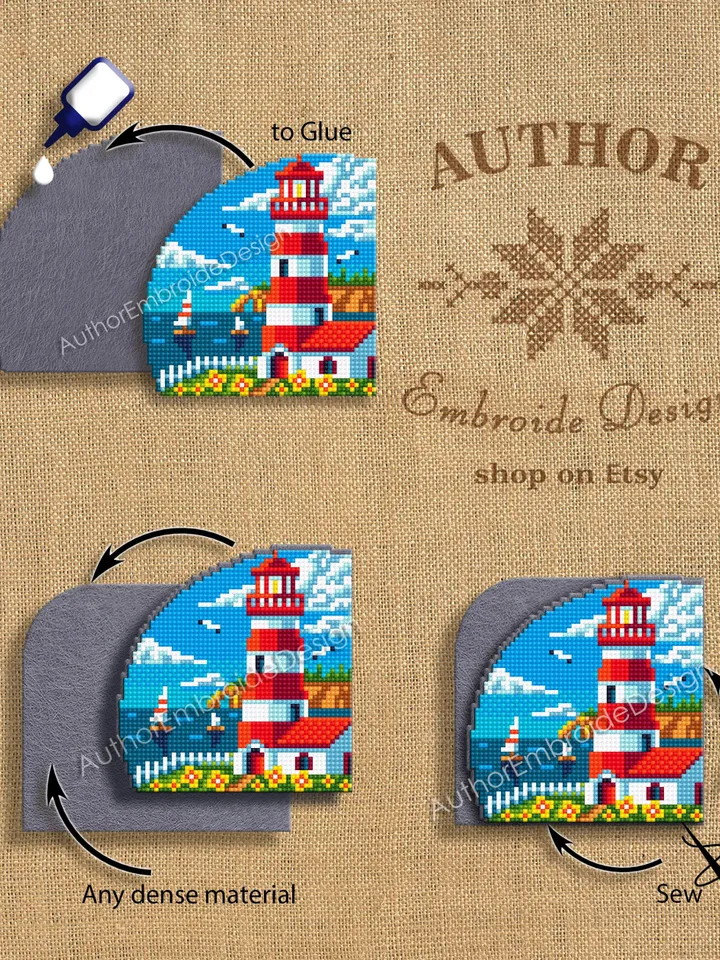 Lighthouse Corner bookmark cross stitch pattern PDF download Lighthouse cross stitch, Nature bookmark pattern digital PDF Boat sailing #B400