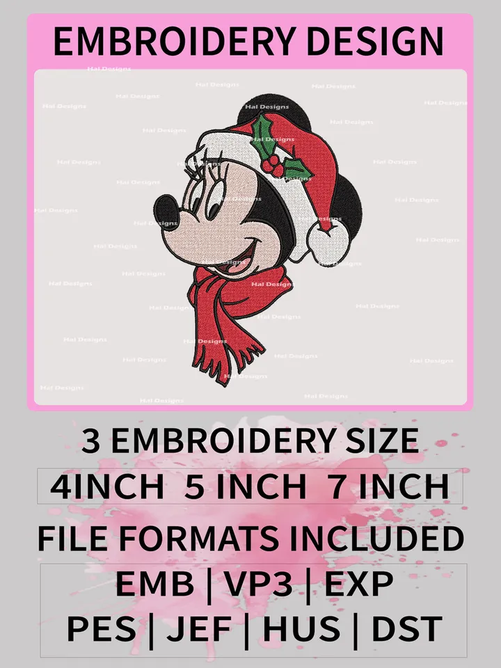 Minnie Christmas Embroidery Design Machine File, OH, Disney Embroidery Design, Noel Design, Digital Download