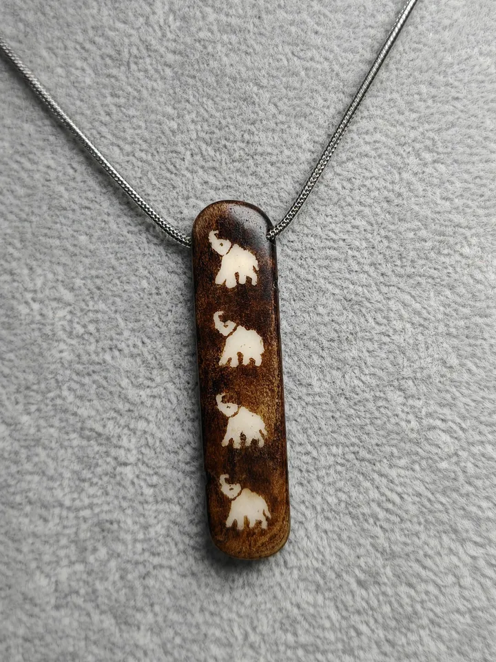 Mysterious Yak Bone Elephant Charm,Gandhanra Tibetan Buddhist Amulet Necklace,50 Years Old,51 × 12mm