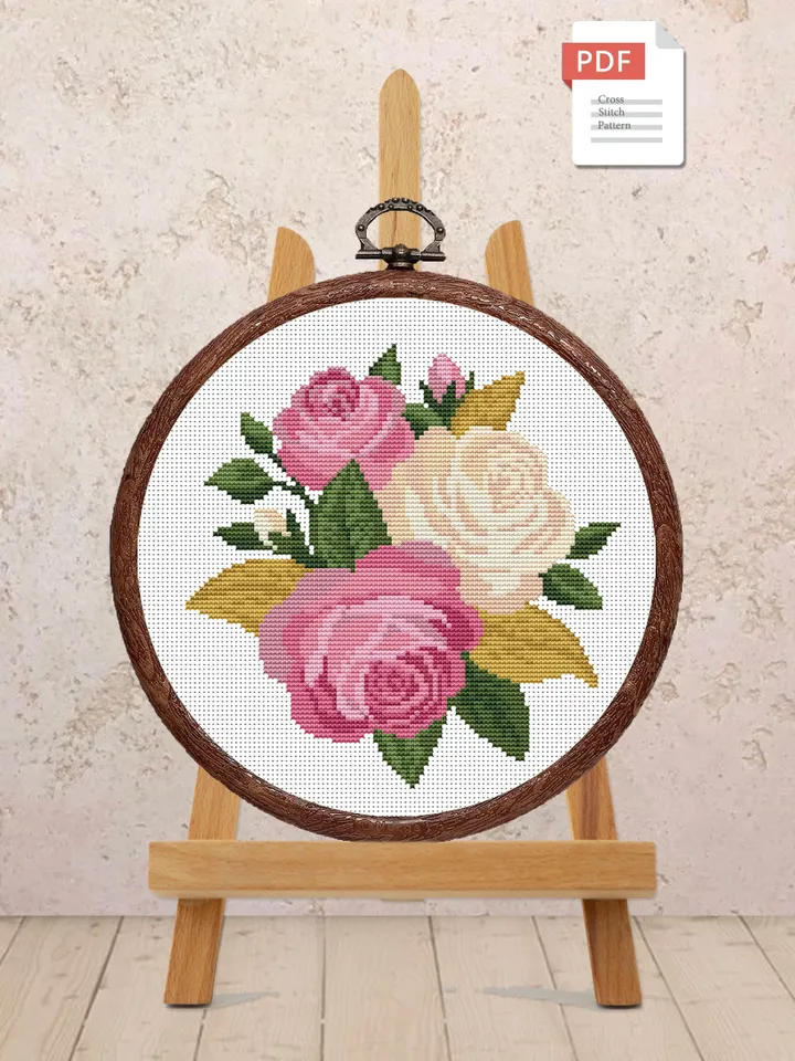 Roses Cross Stitch Pattern, Flower Cross Stitch Pattern, Embroidery Rose, Flower xStitch, Potted Flowers Cross Stitch Pattern #flw010
