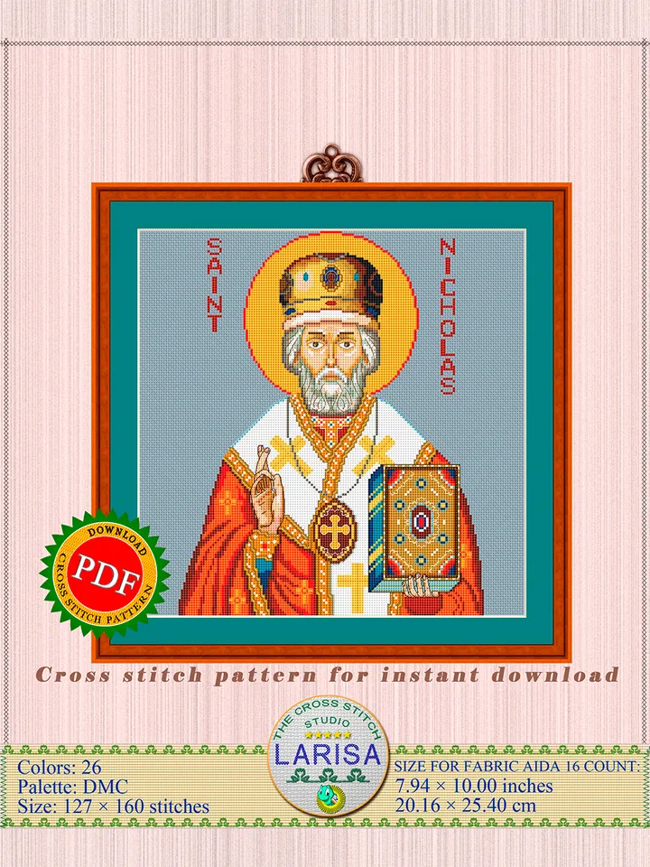Saint Nicholas Icon Cross Stitch Pattern | Christian Icon