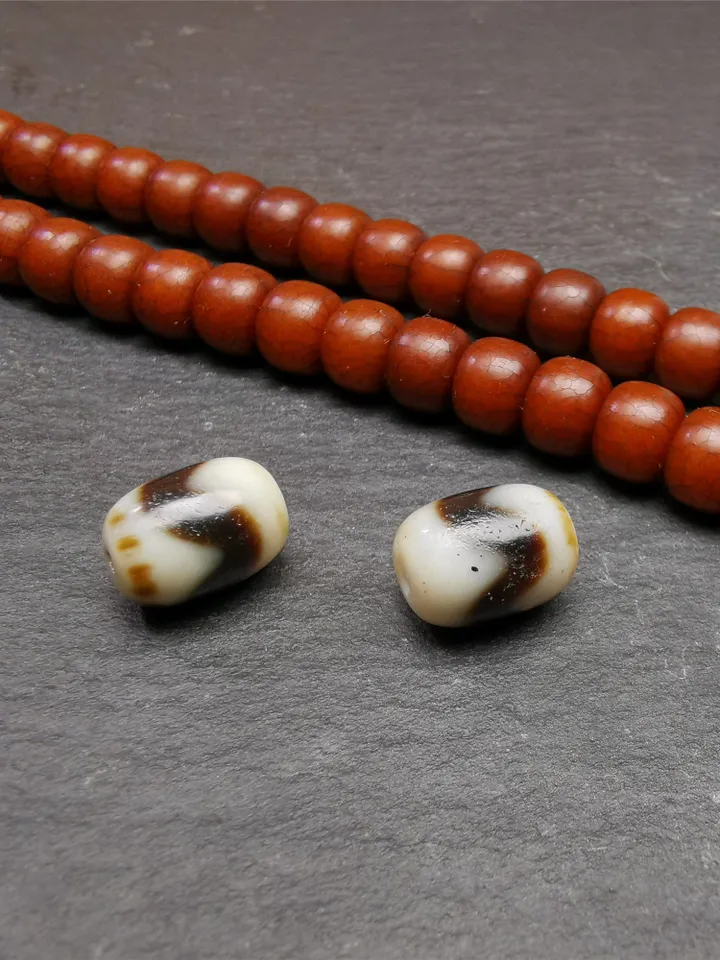 Gandhanra TibetanTiger Tooth Dzi Bead Accessories,Dzi Spacer Beads,Marker Beads for Mala,Necklace,amulet,0.53" × 0.42"