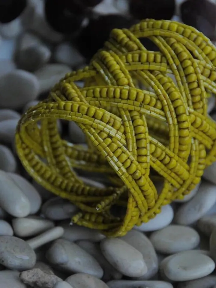 Yellow Beaded Handmade Women Bracelet | Wide Bracelet | Bead Bracelet | Yellow Summer Bracelet | Chic Bracelet | Evening Classy Bracelet