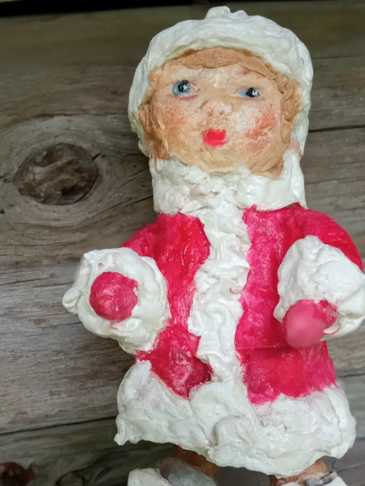 Christmas tree toy Girl. Handmade doll made of cotton wool in a red fur coat. Pendant doll. Christmas decoration. Family souvenir. Xmas ornaments Gifts for the soul. Christmas presents. Made in 1 copy. Free shipping.