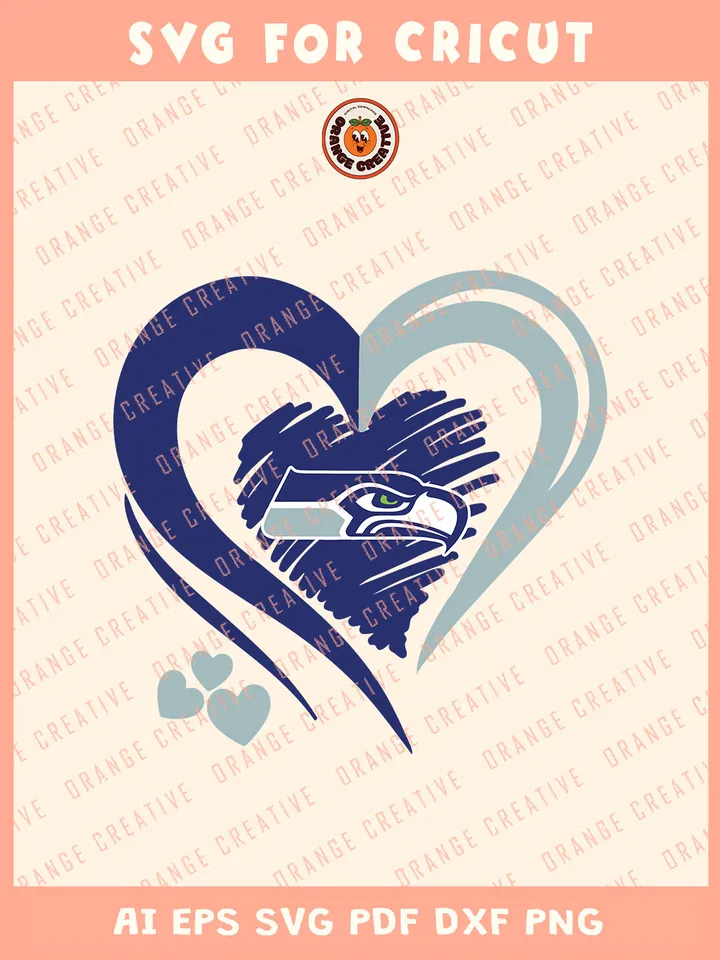 NFL Seattle Seahawks Heart Svg, NFL Seattle Seahawks Team Svg, NFL Football SVG for cricut, Seahawks Team Gift For Fan, Svg Files for Cricut, Png, Dxf, Digital Download