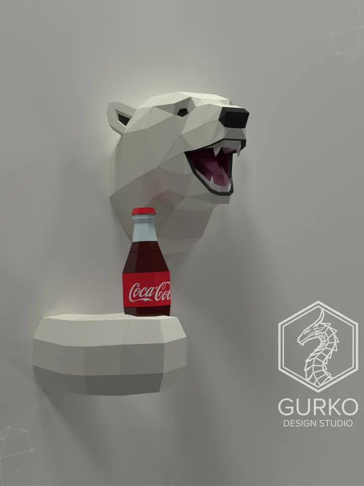 Smiling Polar Bear Papercraft, Digital Template, PDF Download, Gurko, 3D Low Poly, Pepakura, DIY Origami Sculpture, Paper Decor, DIY Gift