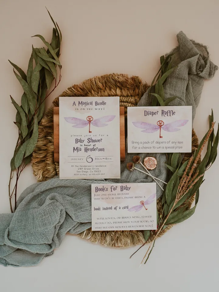 Wizard Baby Shower Invitation; Magic School Baby Schower kit template; A Magical Bundle on the Way; Magic School Invite Pack editable canva