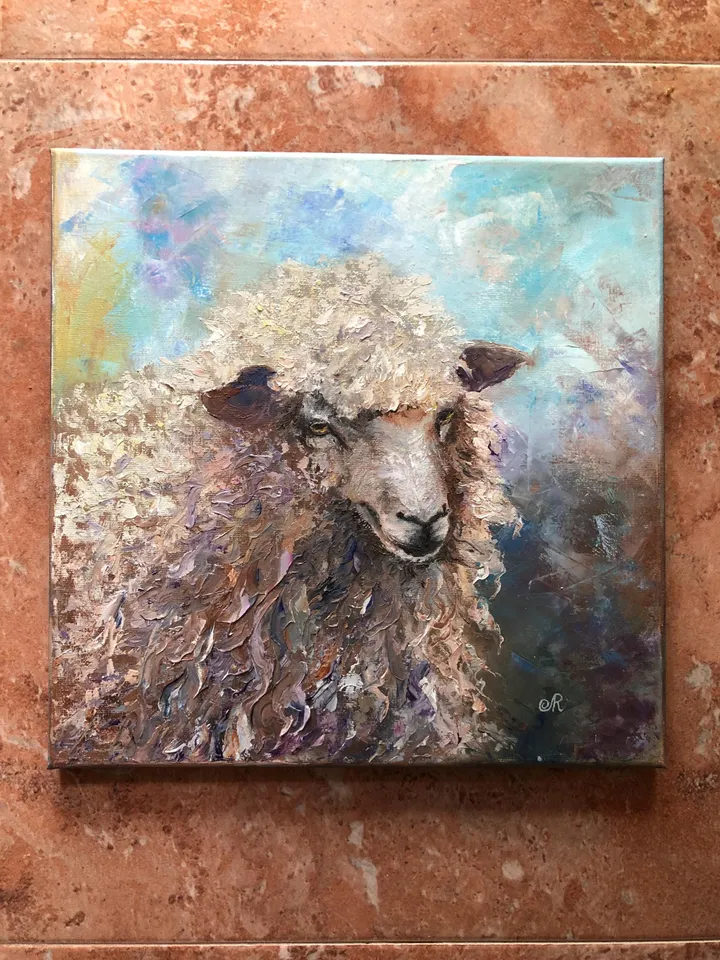 Sheep Original Painting Animal Oil Paintings Sheep Wall Art Rustic Paintings