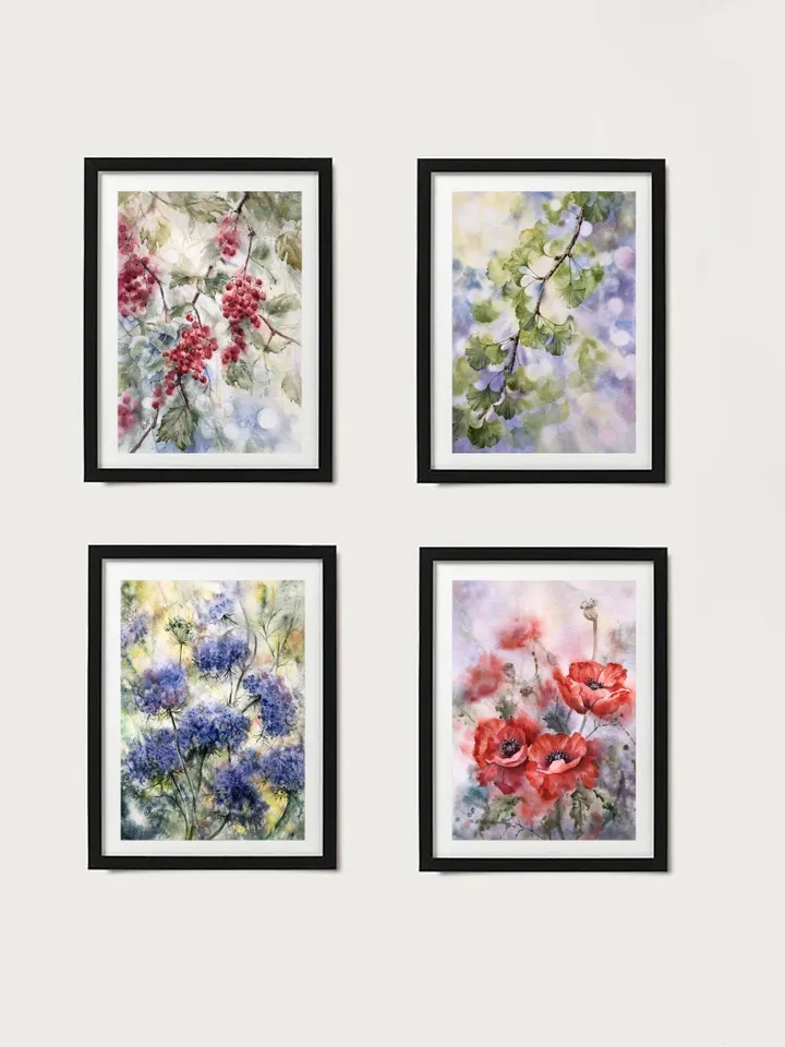 Flowers Watercolor Prints Set of 4 Floral Postcards
