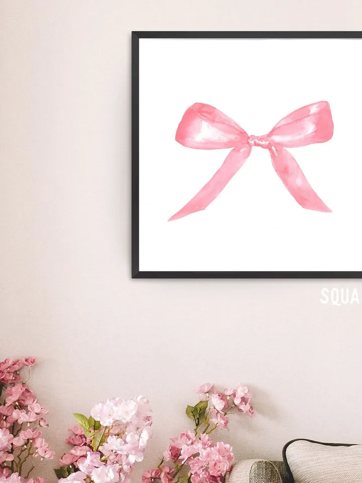 Pink Bow Watercolor Painting Wall Art Print, Baby Girl Gift, Bow Wall Art, Newborn Girl, Pink and White,Pink Chinoiserie Print, Giclee Print