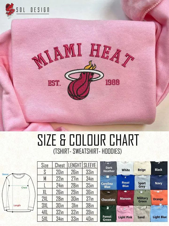 Miami Heat Est 1988 Embroidered Sweatshirt, NBA Team Embroidered Sweater, NBA Miami Heat Shirt, Basketball Embroidered Hoodie, Unisex Crewneck, NBA Basketball Fan Gift Tee