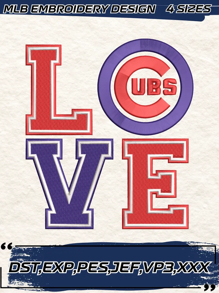 Chicago Cubs Love Embroidery Design,MLB Embroidery Design,Machine Embroidery Design File,4 Sizes, Digital Download