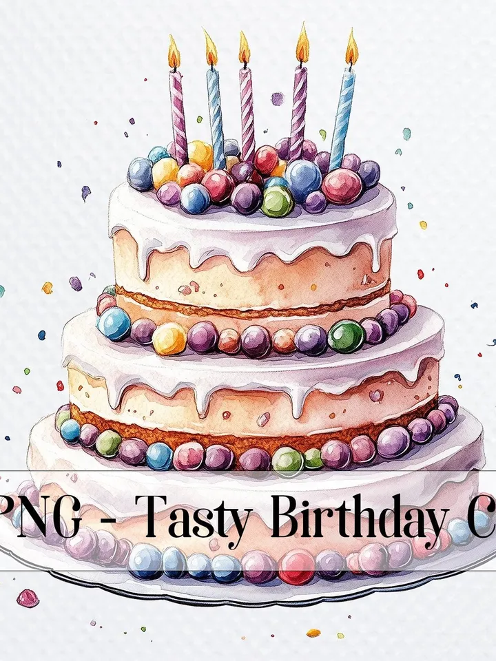 12 Tasty Birthday Cake PNG Bundle, Printable Watercolor sublimation, High Quality PNGs, Digital download, Paper crafts, junk journals