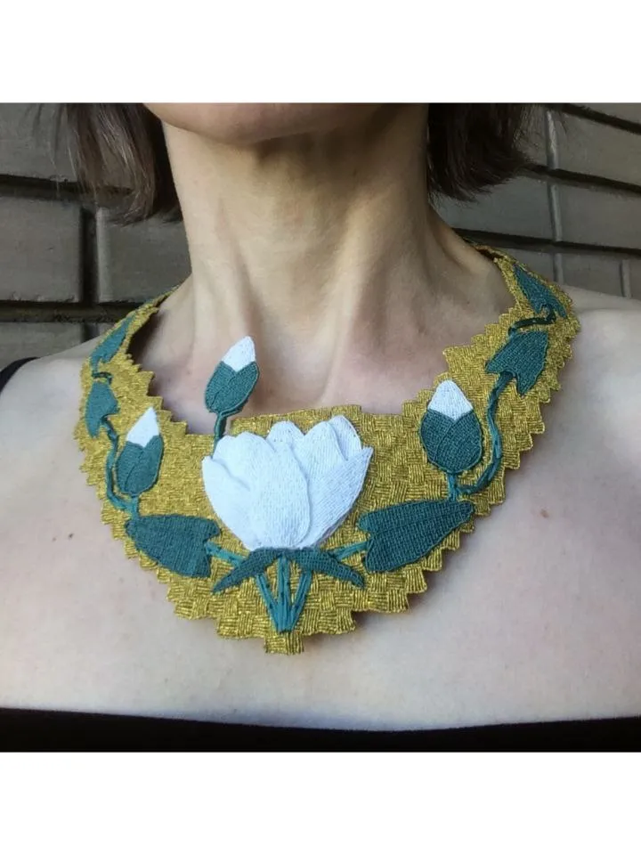 Art Nouveau Lily Mosaic Macrame Necklace