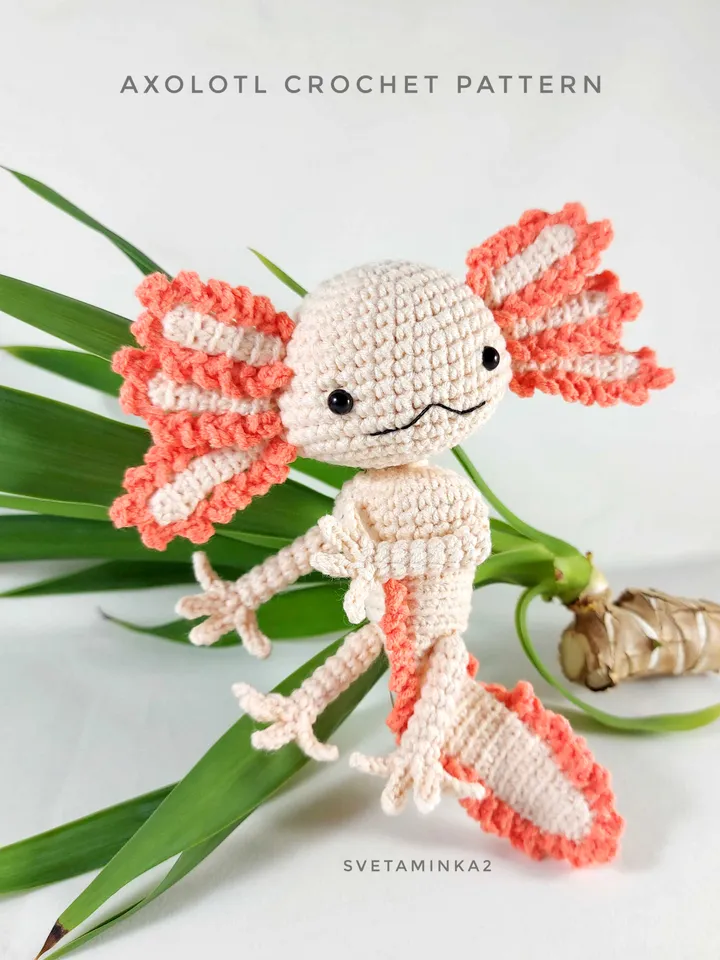 Axolotl Crochet Pattern Amigurumi Toy. Digital Download. PDF.