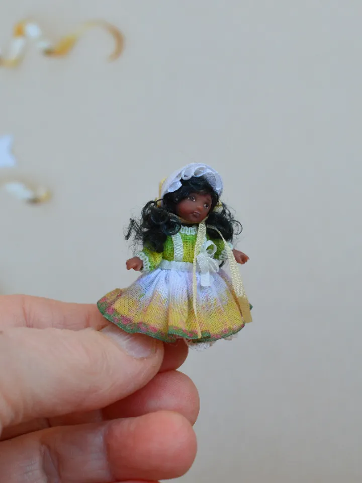Miniature doll in 24th scales. Handmade doll toy. Miniature for dollhouse.