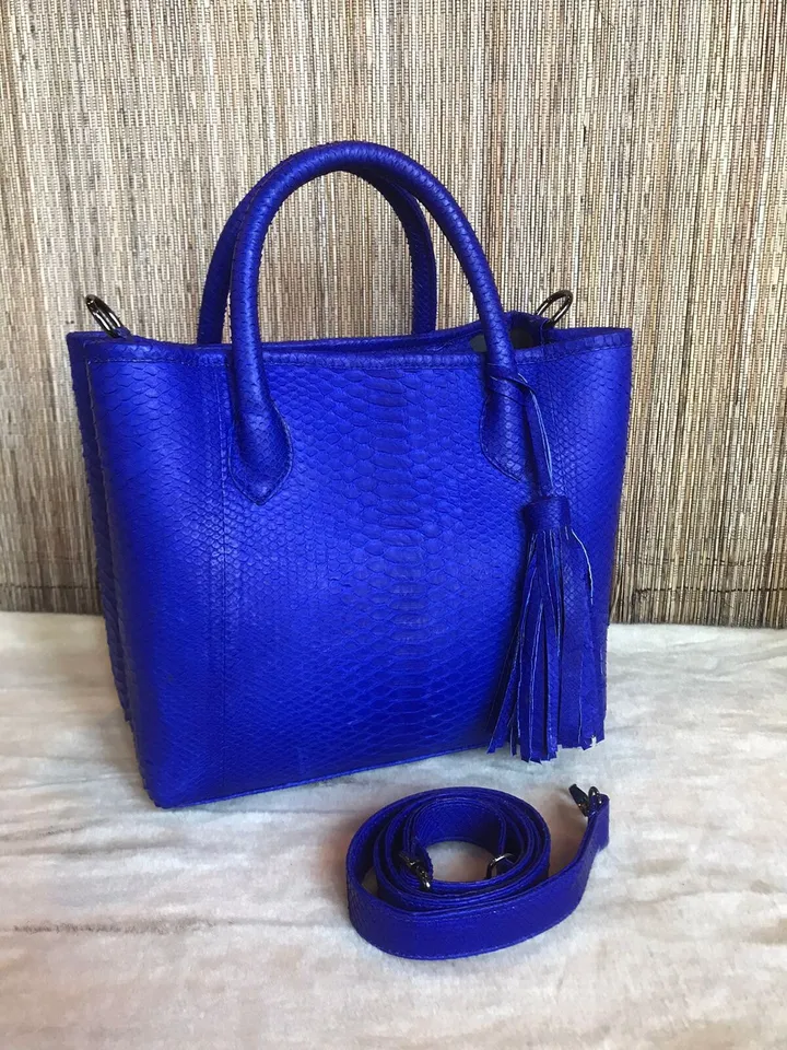 Genuine python skin big classy royal blue ultramarine bag / elegant women purse / designer leather bag / exotic leather