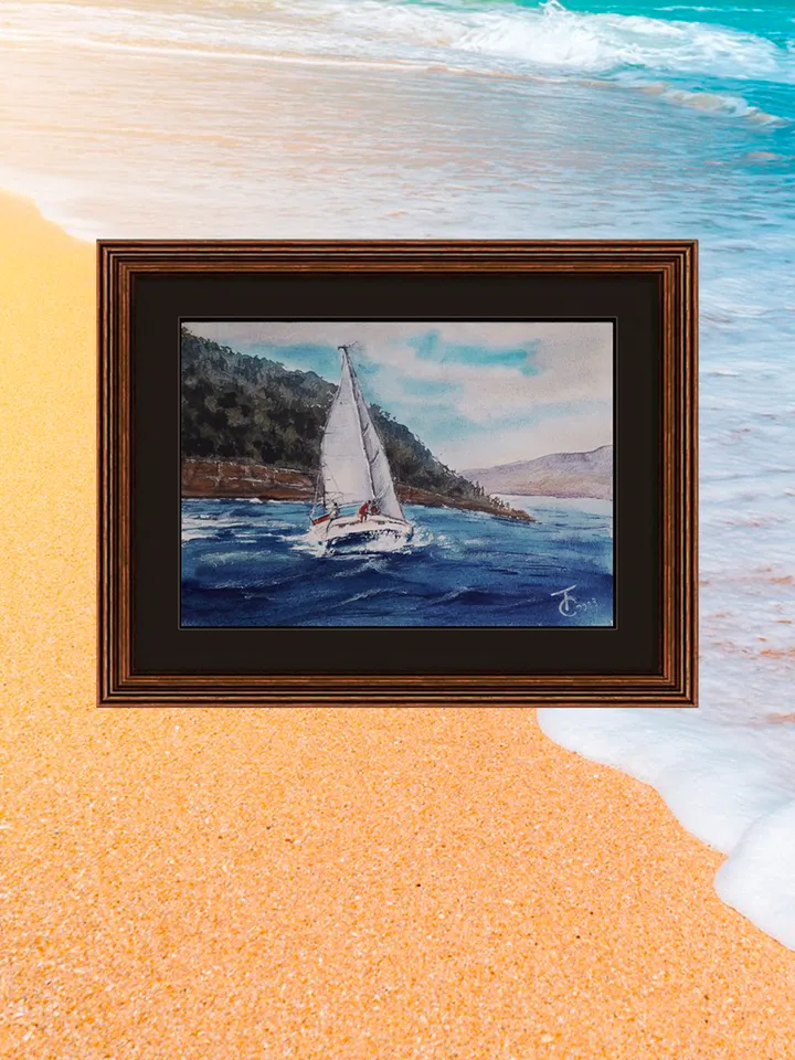 Sailboat. Sea voyages watercolor series