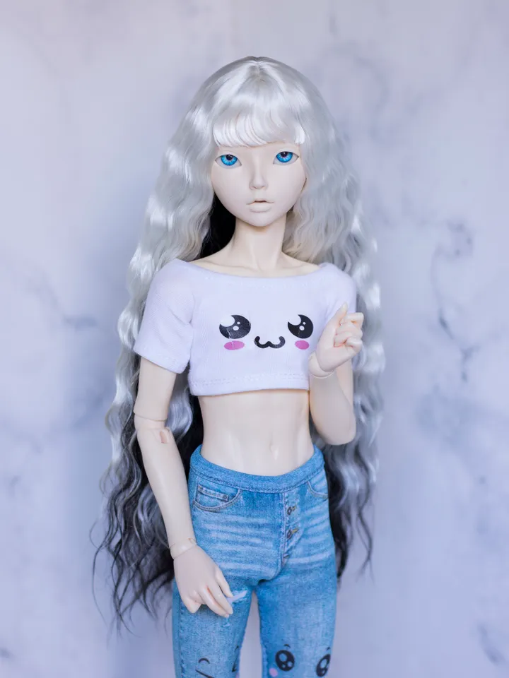 White&black angora wig for Minifee