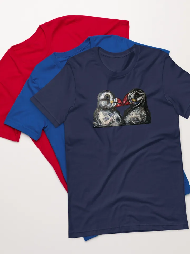 Puffins in love Unisex t-shirt,funny animals shirts,love gift t shirt,humor t shirts,animals painting,puffins in love t shirt,unique t shirt
