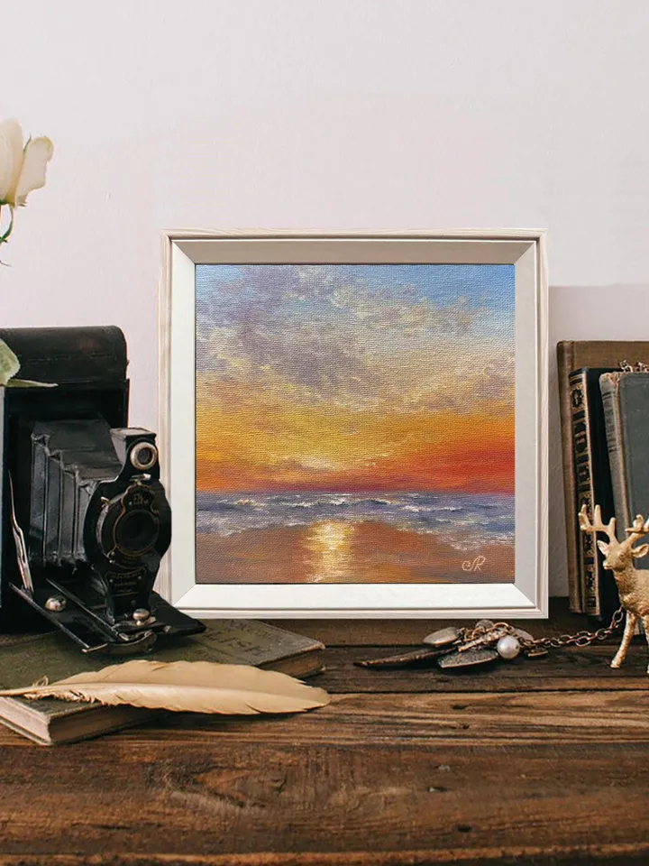 Seascape Original Art Sunset Oil Painting Coast Wall Art Sunrise Painting