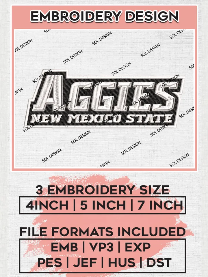 NCAA New Mexico State Aggies Team Wordmark Logo Embroidery Design Files, NCAA New Mexico State Aggies Machine Embroidery, NCAA Teams, Game Day, 3 sizes, NCAA Machine embroidery designs, Digital Download