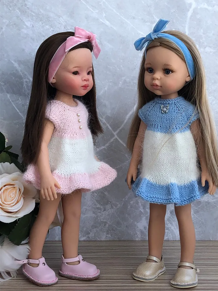 EASY Dress PDF Knitting Pattern Tutorial BASIC Dress Short Sleeves for Paola Reina doll (12"/32 cm) eng