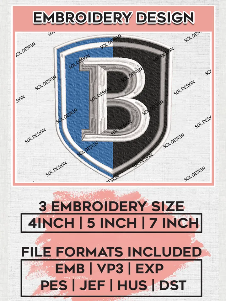 NCAA Bentley Falcons Team Letter Logo Embroidery Design Files, NCAA Bentley Falcons Machine Embroidery, NCAA Teams, 3 sizes, NCAA Machine embroidery designs, Digital Download