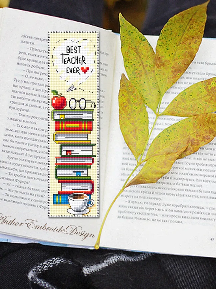 Teacher bookmark cross stitch pattern PDF download Best teacher ever, Handmade bookmark pattern digital PDF, Teachers day gift School #B352