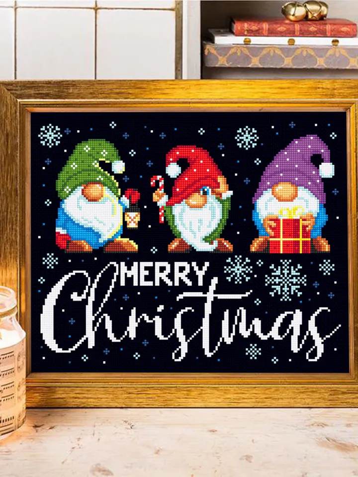 Christmas gnomes cross stitch pattern PDF download, Merry Christmas cross stitch chart Winter gnome pattern digital PDF Gnome ornament #N125