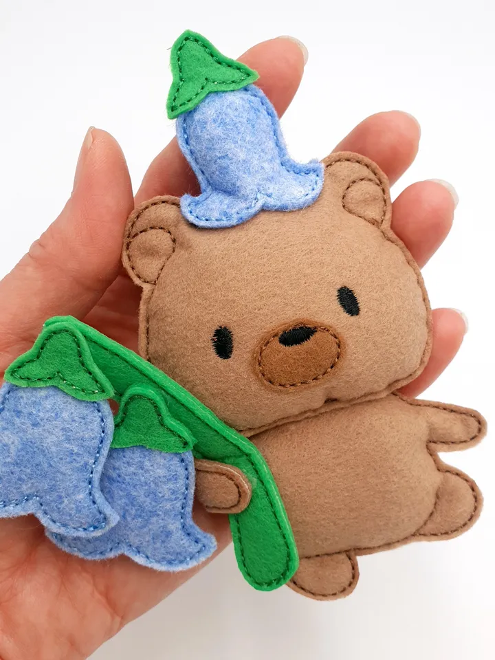 ITH Cute Bear with Flower Embroidery Design, Felt Stuffed Animal Teddy Toy Pattern, 4x4 Hoop Digital File