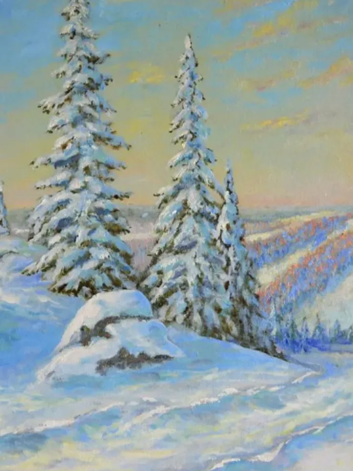 Oil painting, “Winter road”, size 50x40cm
