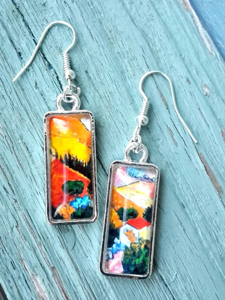 Van gogh Landscape with house and ploughman earrings, Van Gogh painting, Van Gogh art, Van Gogh print