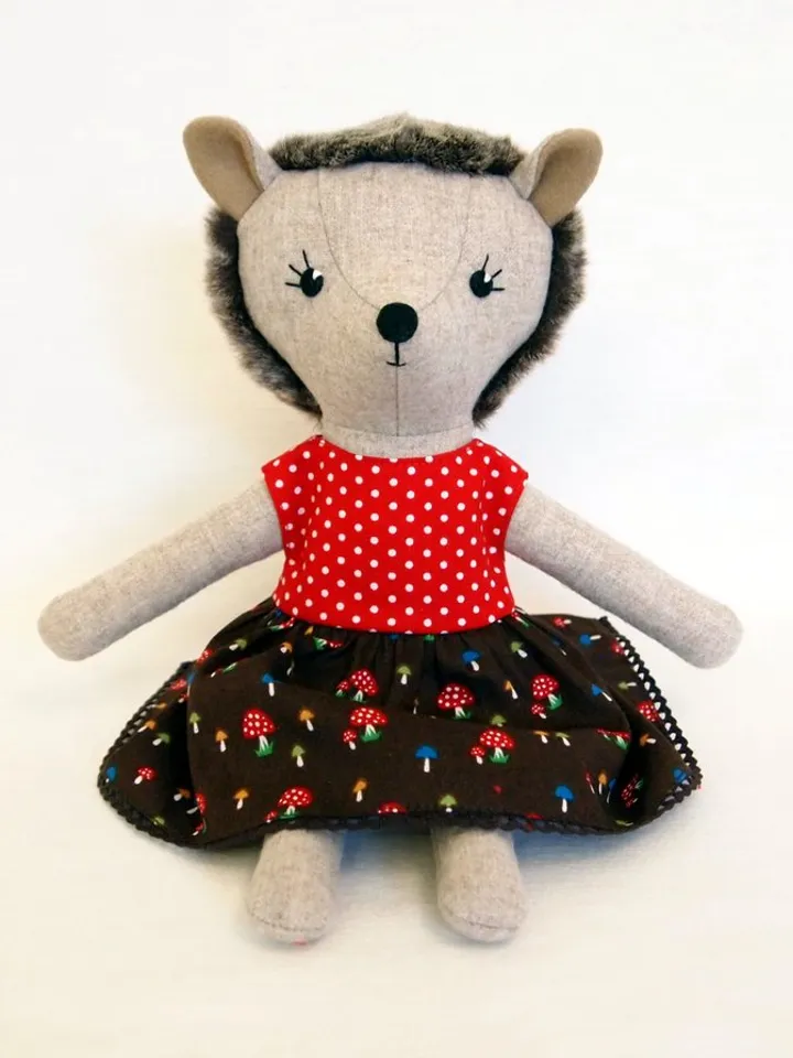 Hedgehog girl, wool plush animal toy, stuffed soft doll, hedgehog fabric toy