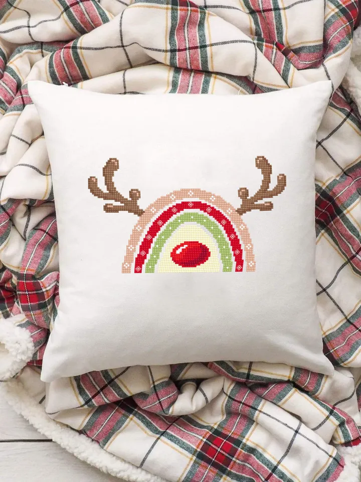Christmas rainbow reindeer cross stitch pattern PDF download Rainbow cross stitch chart, Christmas pattern digital PDF, Deer antlers #N134
