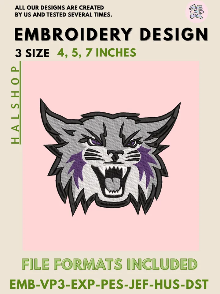 Weber State Wildcats NCAA Embroidery Files, Round Logo Machine Embroidery Design, Instant Download