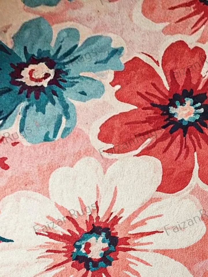 10x14 floral rug, Handmade floral area rug, Elegant pink & red bloom, home décor, floral rug, 8x10 area rug, pink rug, red rug, bedroom rug