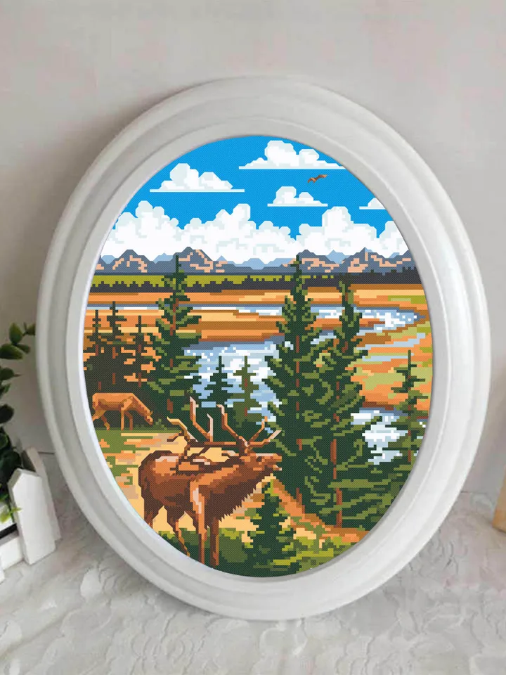 Yellowstone National Park cross stitch pattern PDF download Nature cross stitch chart, Deer embroidery PDF, Wildlife pattern digital #L29