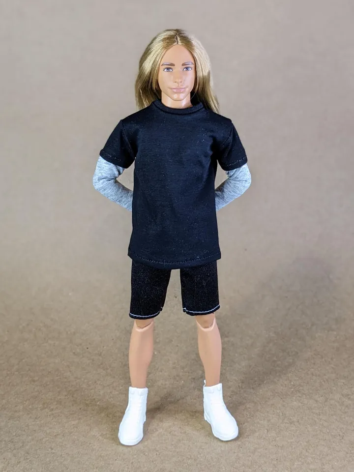 Black & gray long-sleeve T-shirt for 12-inch fashion male dolls