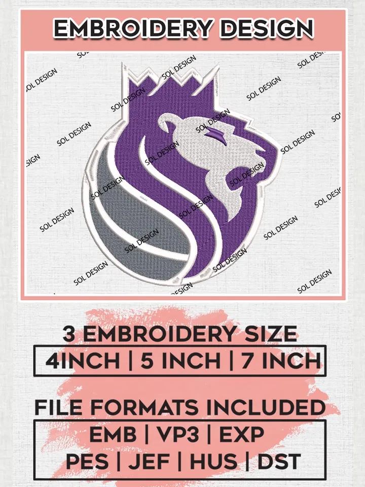 NBA Sacramento Kings Machine Embroidery Designs, Sacramento Kings Embroidery Design Files, NBA Logo Machine Embroidery, NBA Embroidery Design, Digital Download