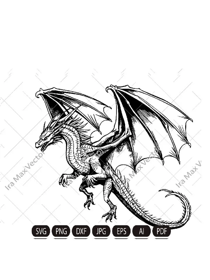 Dragon svg, Dragon detailed, Dragon flying, Dragon Vector, Chinese Dragon SVG, Fantasy Dragon SVG, Asian dragon Svg, Dragon Silhouette