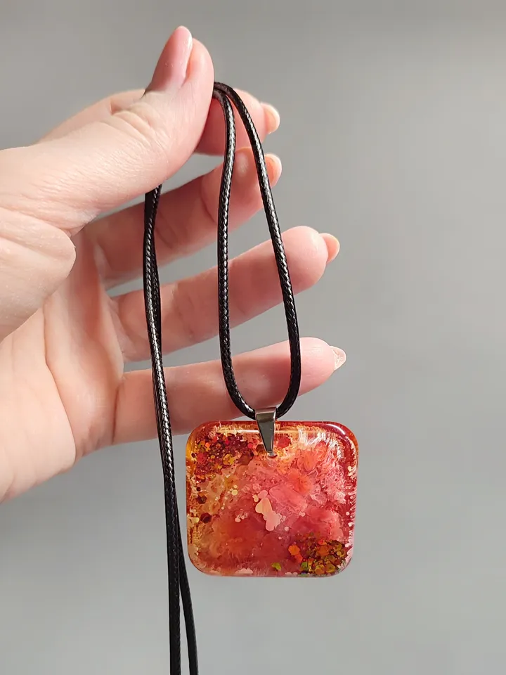 Elegant orange color pendant, epoxy resin pendant