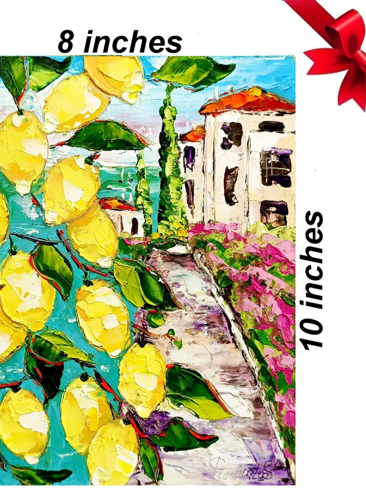 Amalfi Lemon Tree Painting Courtyard Original Art Impasto Oil Painting 10x8 Coastal View Free Shipping Floral Wall Art by ArtProkopaloSv