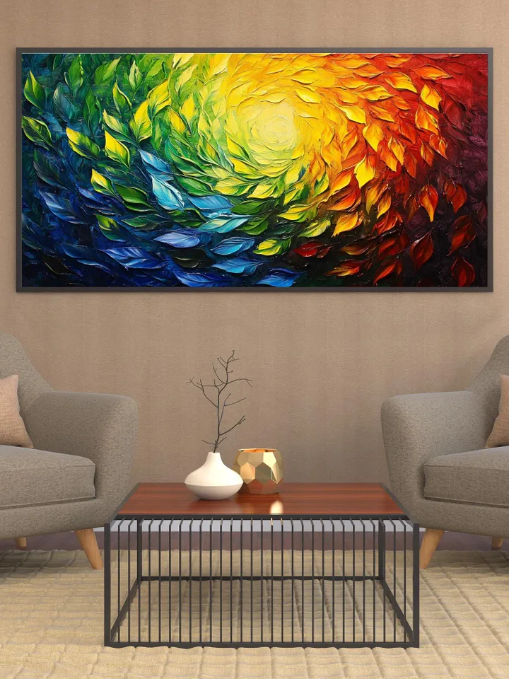 Abstract Rainbow Leaves Painting, Textured Impasto Art, Colorful Wall Art, 3D Canvas Art, Modern Art, Large Wall Decor, Living Room Decor