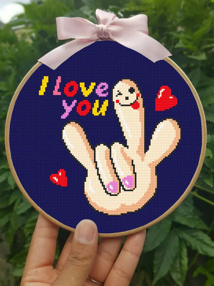 I love you cross stitch pattern download PDF, Valentines day cross stitch chart, Funny small embroidery beginner, Kawaii cross stitch #V9