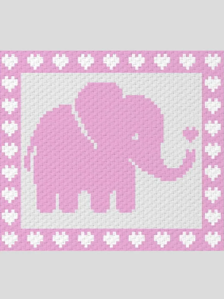 Crochet C2C Elephant Hearts Boarder baby blanket pattern
