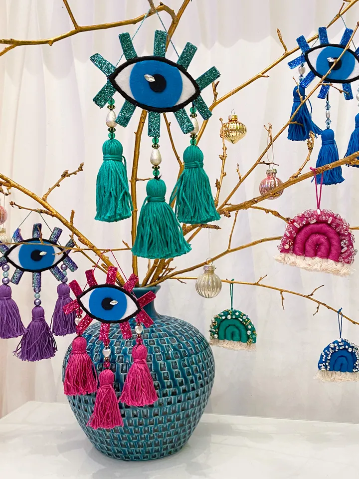 Evil eye ornaments, Unique Christmas gift set, Colorful Christmas, Witchy Christmas
