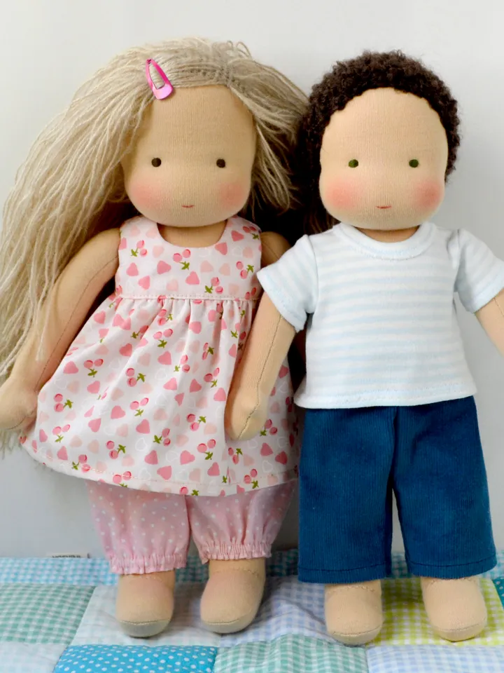 DIY classic Waldorf doll 13''/33cm tall. PDF pattern and tutorial. Patterns of doll clothes as bonus